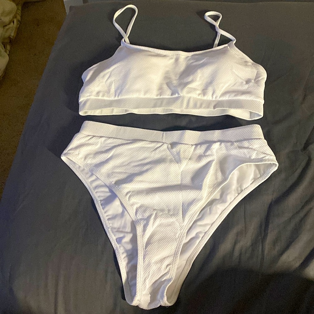 COPY - 2 piece high Rise bottoms White bathing Suit